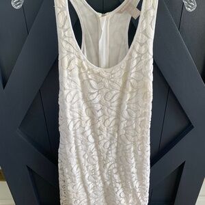 Banana Republic Cream Embroidered Tank Dress with Back Zipper